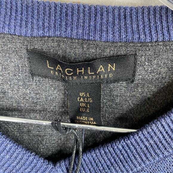 Lachlan Sweater Mens L Blue British Inspired V Neck Pullover 100% Cotton NWT - Picture 4 of 8